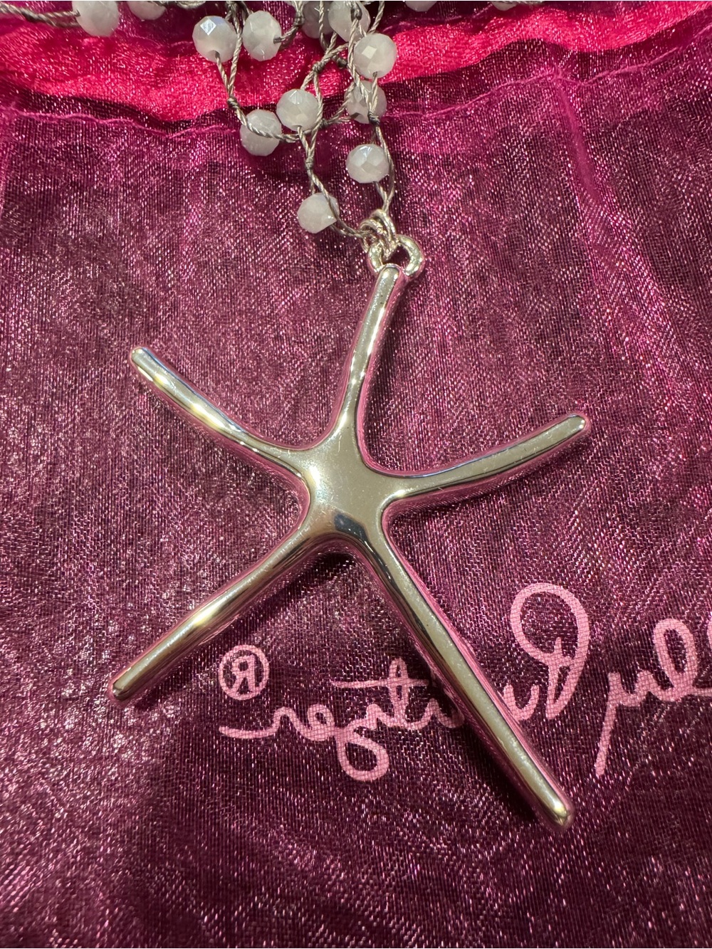 Tommy Bahama Silver Starfish Pendant Necklace with White Beads